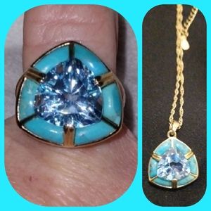 Beautiful Glacier blue topaz set with turquoise inlay.